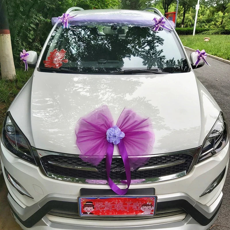 Silk Flower Wedding Car Decoration Kit – Floral Ribbons for Bridal Vehicles