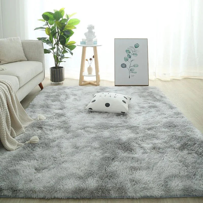 Plush Gray Area Rug – Fluffy Anti-Slip Velvet Carpet for Living Room Decor