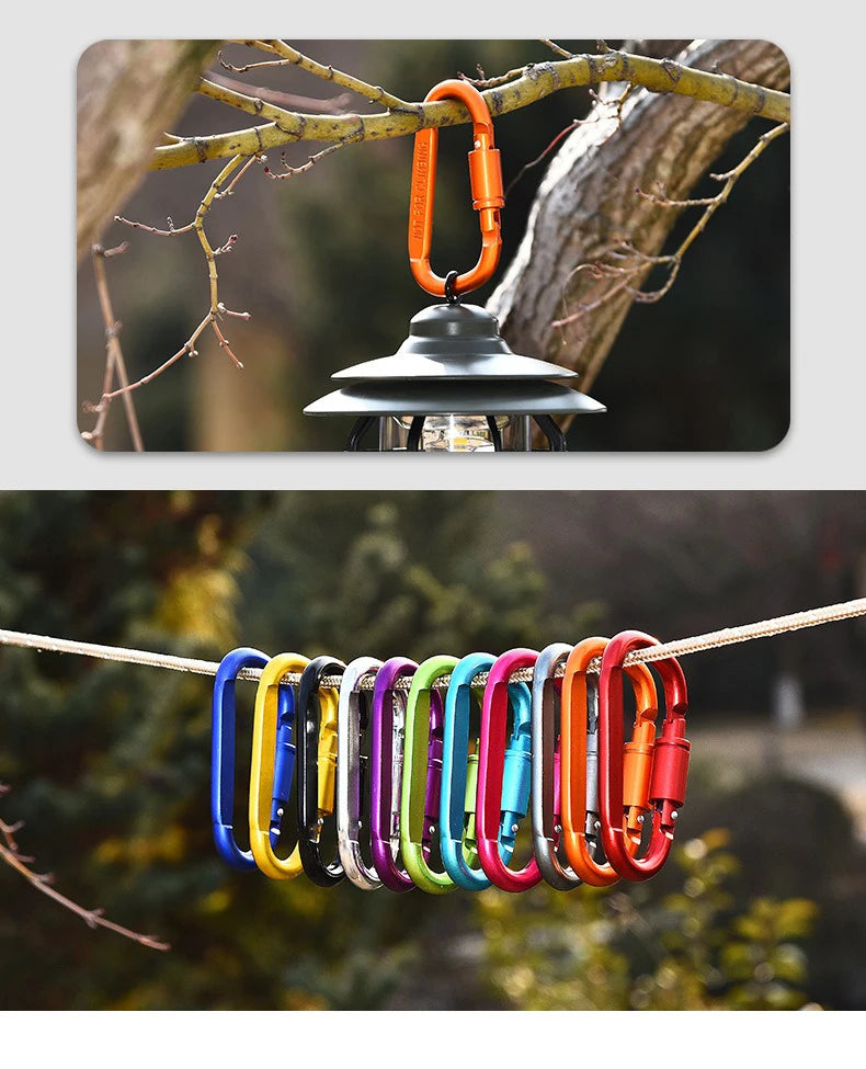 Aluminum D-Shaped Carabiners – 8cm Tactical Clips for Outdoor Camping Gear