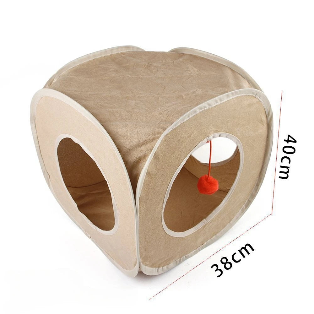 Foldable Suede Cat Tunnel – Porous Interactive Tube for Pet Entertainment