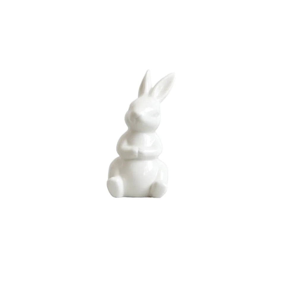 Ceramic Rabbit Figurine – White Porcelain Bunny Decor for Home Office