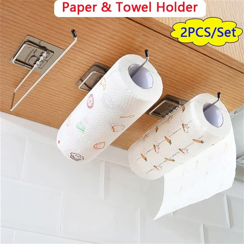 Adhesive Paper Towel Holder – Wall Mounted Rack for Kitchen Storage