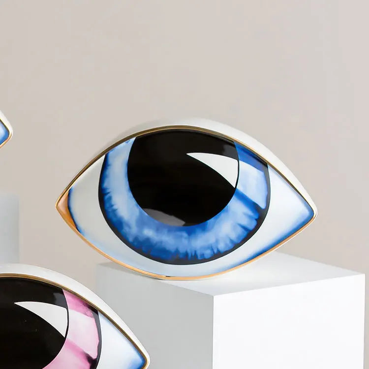 Ceramic Evil Eye Figurine – Lucky Amulet Ornament for Home Living Room Decor