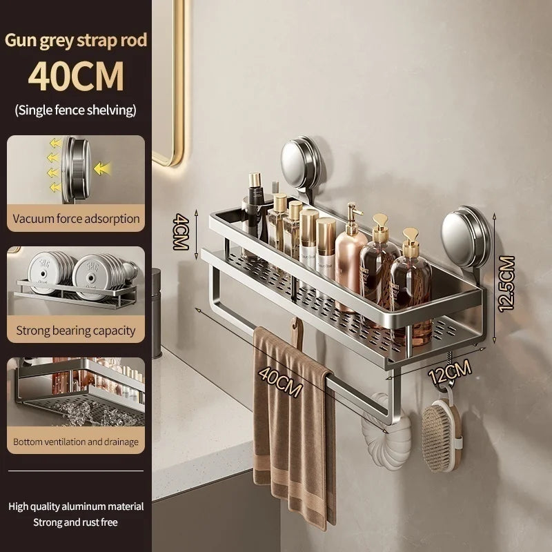 Corner Suction Storage Rack – Wall-Mounted Shelf for Bathroom Organization