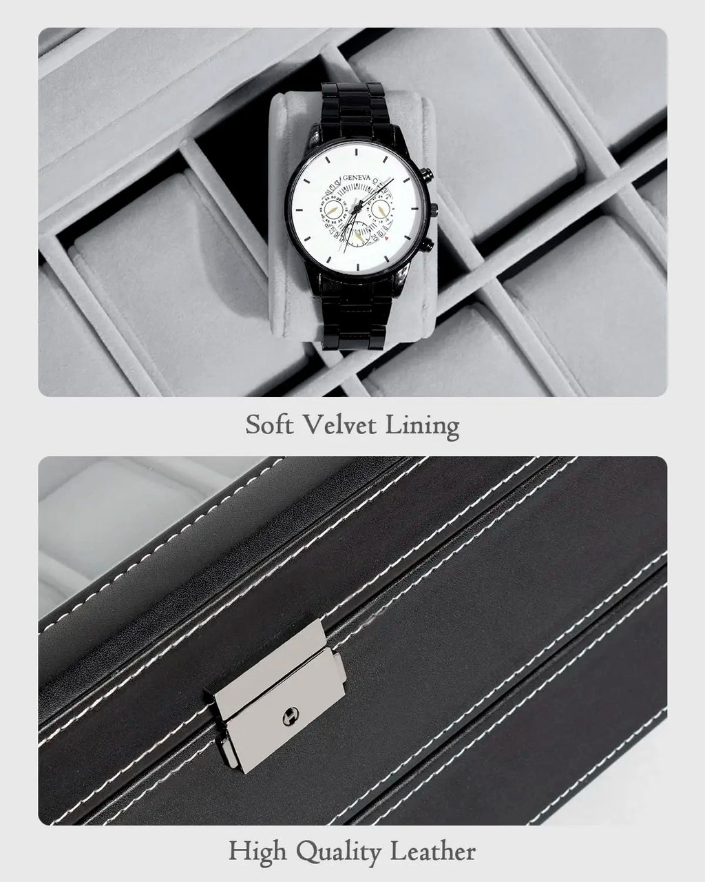 12 Slot Leather Watch Box – Lockable 2-Tier Jewelry Organizer for Display