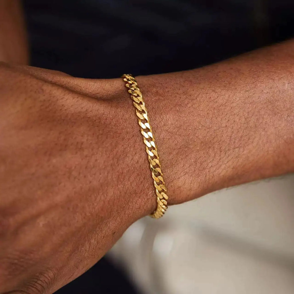 Gold Stainless Steel Cuban Chain Bracelet – Unisex Hip Hop Jewelry