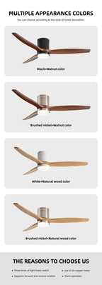 Solid Wood Ceiling Fan – 42/52 Inch LED Light for Living Room Dining