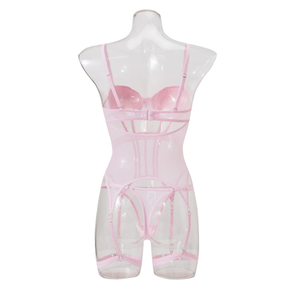 Mesh Lingerie Bodysuit Set – Backless Lace 3 Piece Lingerie for Women