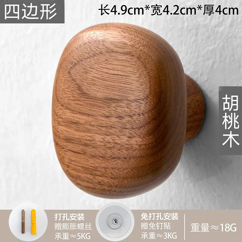Natural Wooden Wall Hooks – Minimalist Coat and Hat Hanger for Entryway