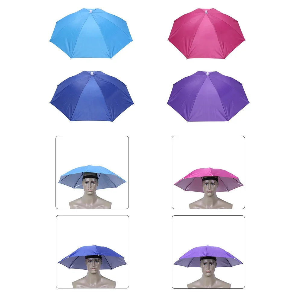 Hands-Free Umbrella Hat – Waterproof Sunscreen Headwear for Hiking and Camping