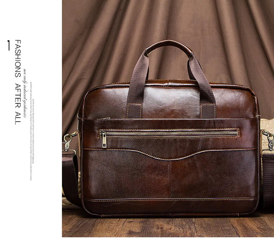 Genuine Leather Men Briefcase – Professional Laptop Messenger for Business