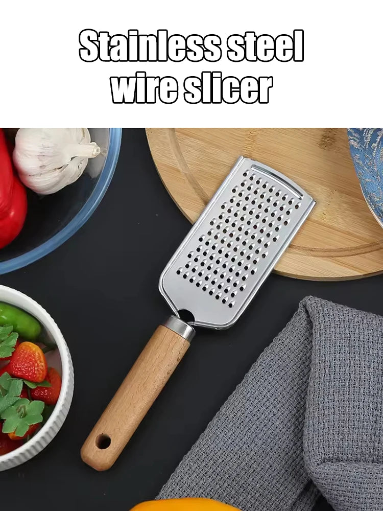 Stainless Steel Cheese Grater – Wooden Handle Tool for Kitchen Baking