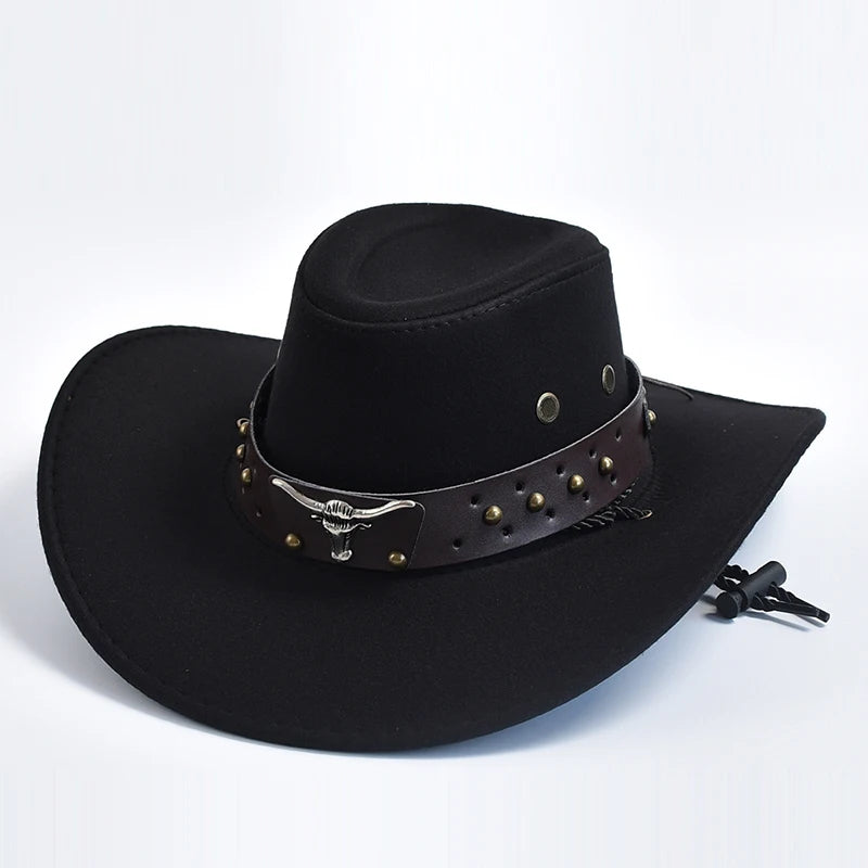 Faux Suede Western Cowboy Hat – Wide Brim Fedora for Party Cosplay