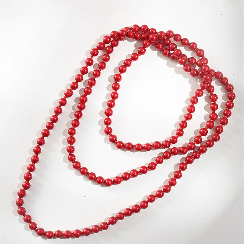 Long Simulated Pearl Necklace – Handmade Beaded Sweater Chain for Fashion