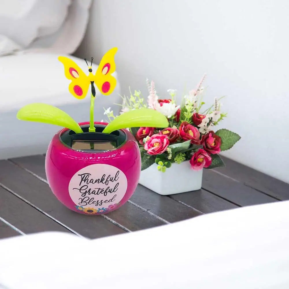 Solar Dancing Sunflower and Butterfly – Dashboard Figurine for Desk Decor