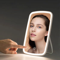 LED Makeup Mirror – Adjustable Touch Screen for Portable Cosmetic Travel