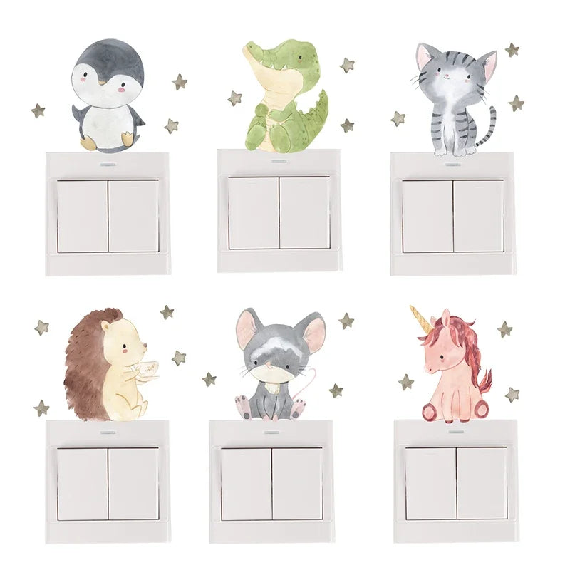Cartoon Animal Switch Stickers – Cute Boho Wall Decals for Kids Nursery