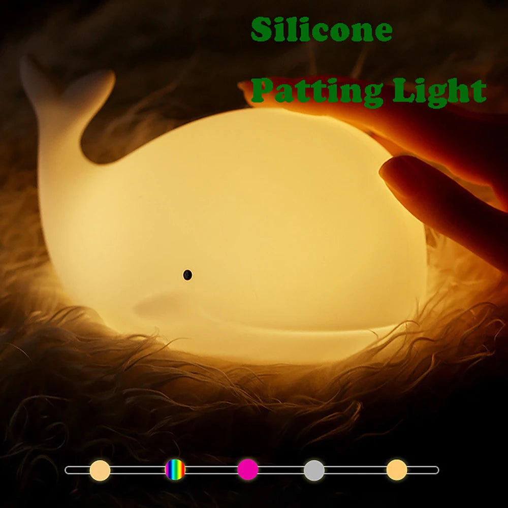 Silicone Whale LED Night Light – Rechargeable RGB Lamp for Kids Bedroom Decor