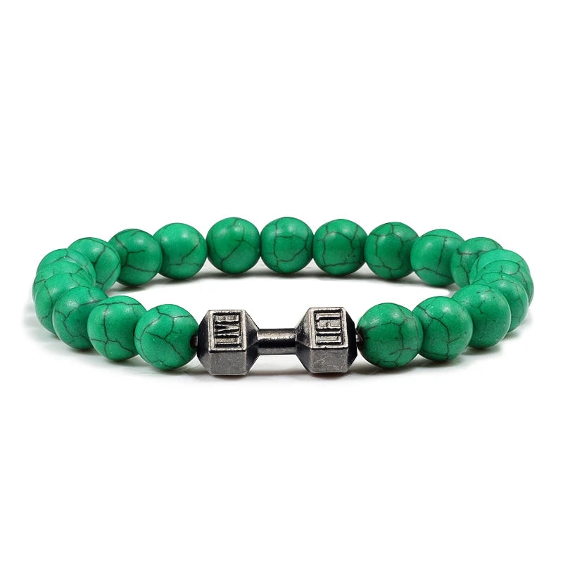 Volcanic Stone Dumbbell Bracelet – Matte Lava Bead Jewelry for Fitness Enthusiasts