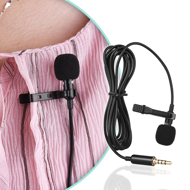 Portable Lavalier Lapel Microphone – 1.5m Wired Mic for Phone and Laptop