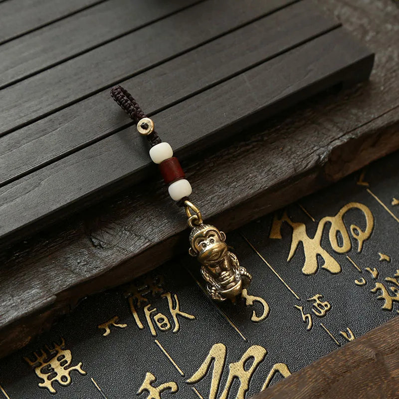 Brass Monkey Key Ring – Feng Shui Lucky Coin Charm for Car Keychain Decor