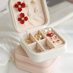Leather Double Jewelry Box – Zippered Grid Organizer for Travel Storage