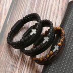 Tiger Eye Leather Bracelet – Multi-Layer Beaded Jewelry for Men