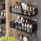 Bilayer Grid Wall Shelf – Adhesive Bathroom Organizer for Shower Storage