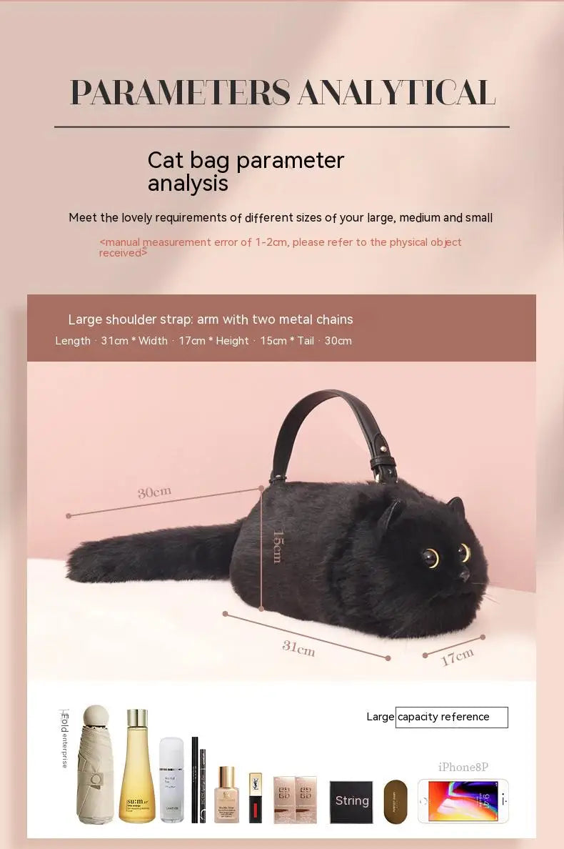 Plush Cat Shoulder Bag – Cute Winter Messenger Purse for Women