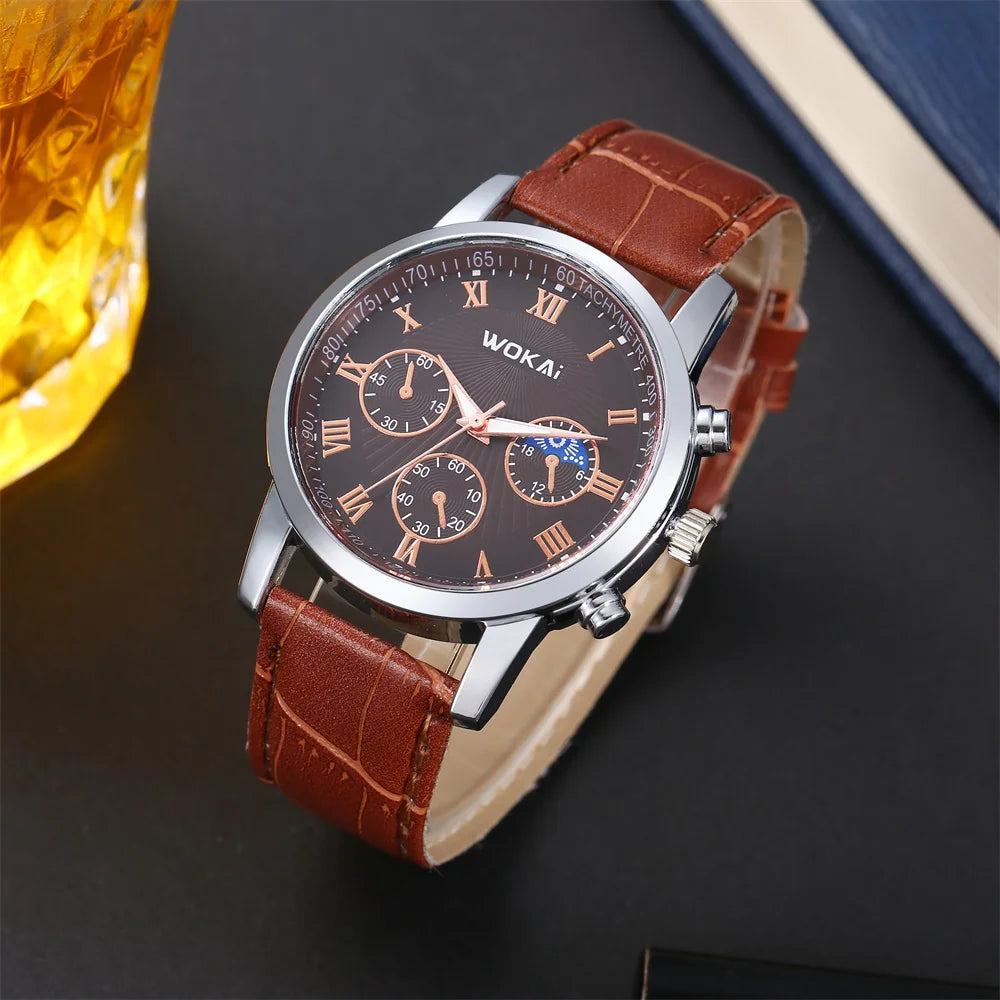 Leather Quartz Men's Watch – Elegant Analog Sport Timepiece for Business