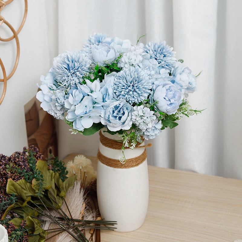 Silk Peony and Hydrangea Bouquet – Artificial Floral Decor for Wedding Home