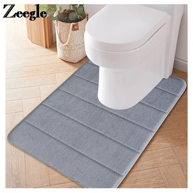 U-Shaped Memory Foam Bath Mat – Absorbent Non-Slip Rug for Bathroom Toilet