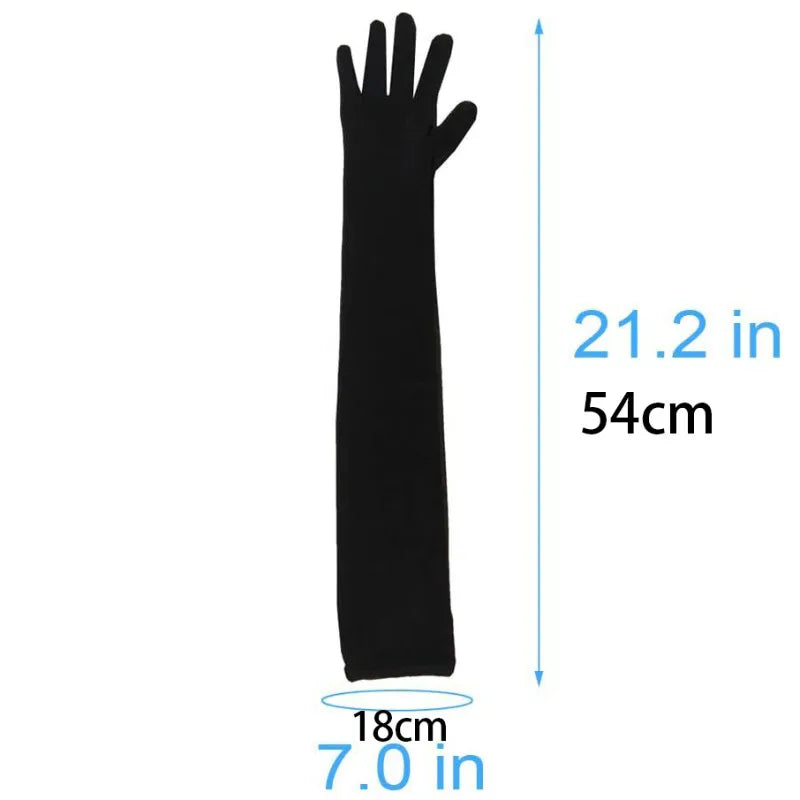 Black Opera Length Gloves – Stretchy Satin Accessories for Evening Formal Wear