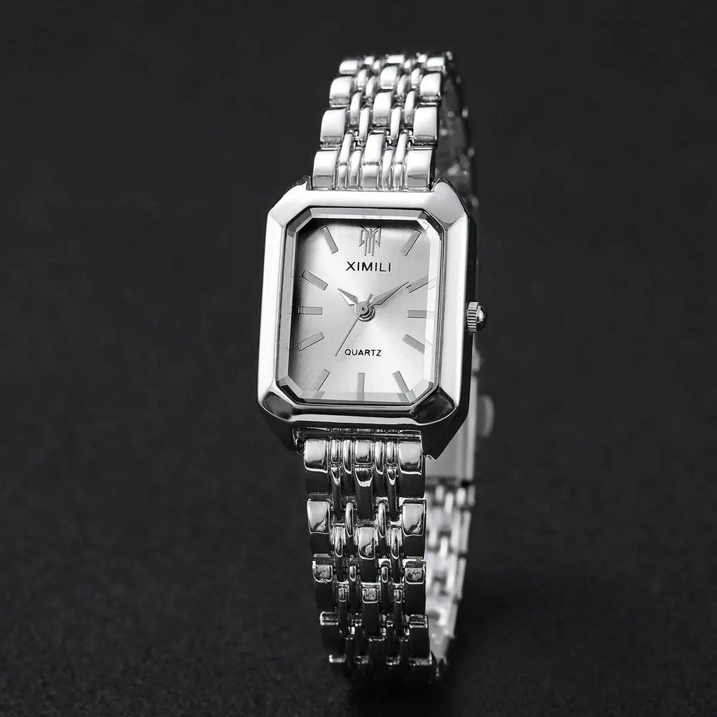 Rhinestone Rectangle Women Watches – Stainless Steel Luxury Quartz Jewelry Set