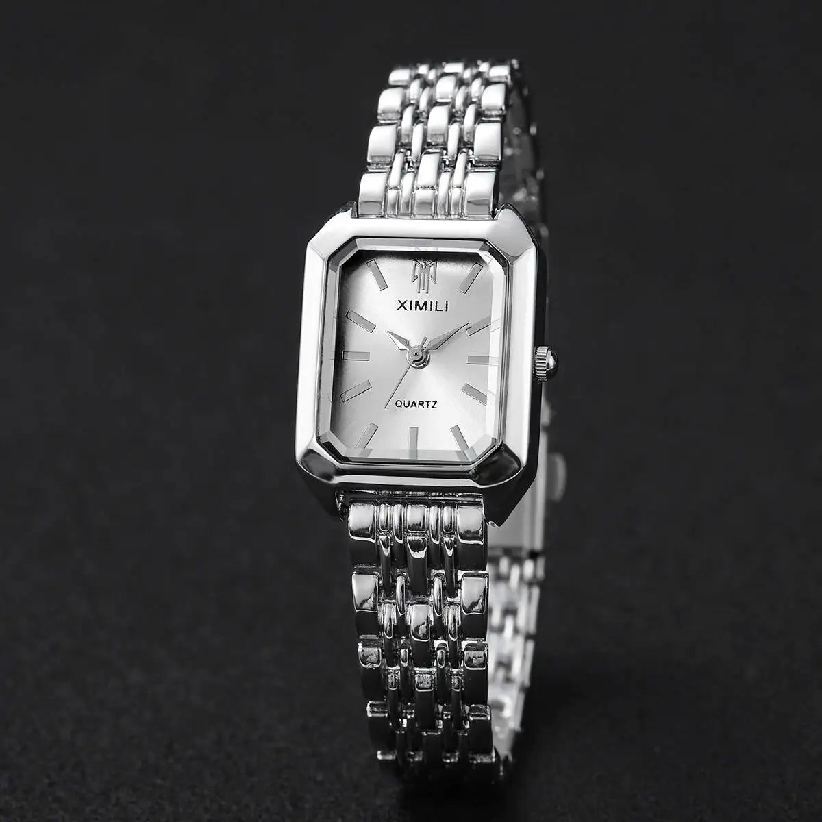 Rhinestone Rectangle Women Watches – Stainless Steel Luxury Quartz Jewelry Set