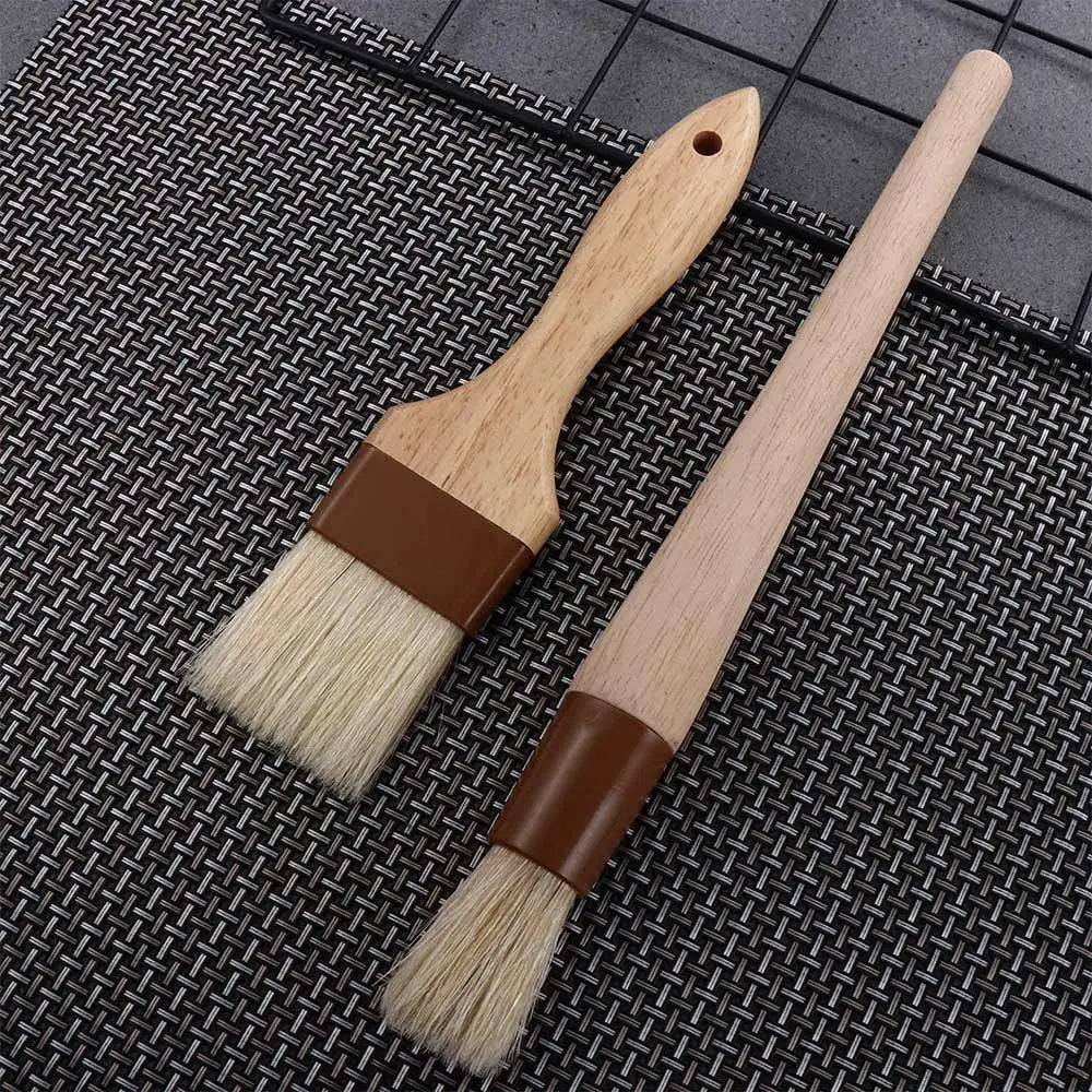 Wooden Bristle Pastry Brush – Flat Oil Basting Tool for Baking and Barbecue