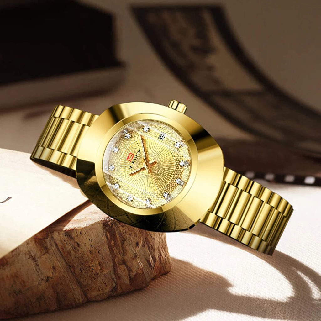 Oval Stainless Steel Women’s Watch – 34mm Gold Diamond Dress for Banquet