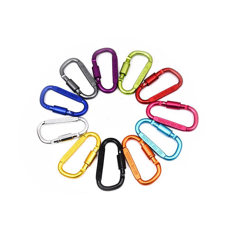 Aluminum D-Shaped Carabiners – 8cm Tactical Clips for Outdoor Camping Gear