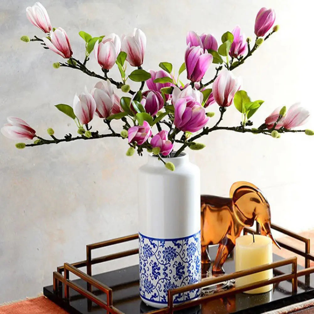 Silk Magnolia Flower Bouquet – Artificial Floral Decor for Wedding Party