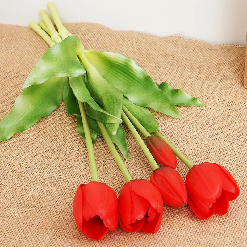 Silicone Real Touch Tulip Bouquet – Artificial Five-Head Flower for Home Decor