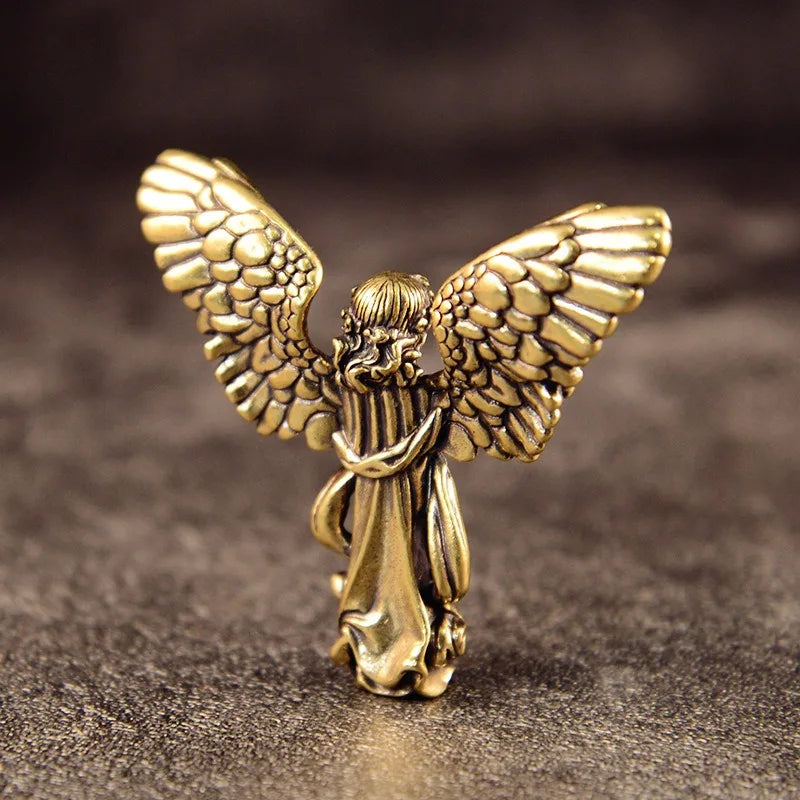 Antique Copper Cupid Statue – Small Brass Angel Figurine for Home Decor