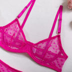 Polka Dot Mesh Lingerie Set – Sheer Underwire Bra and G-String for Women