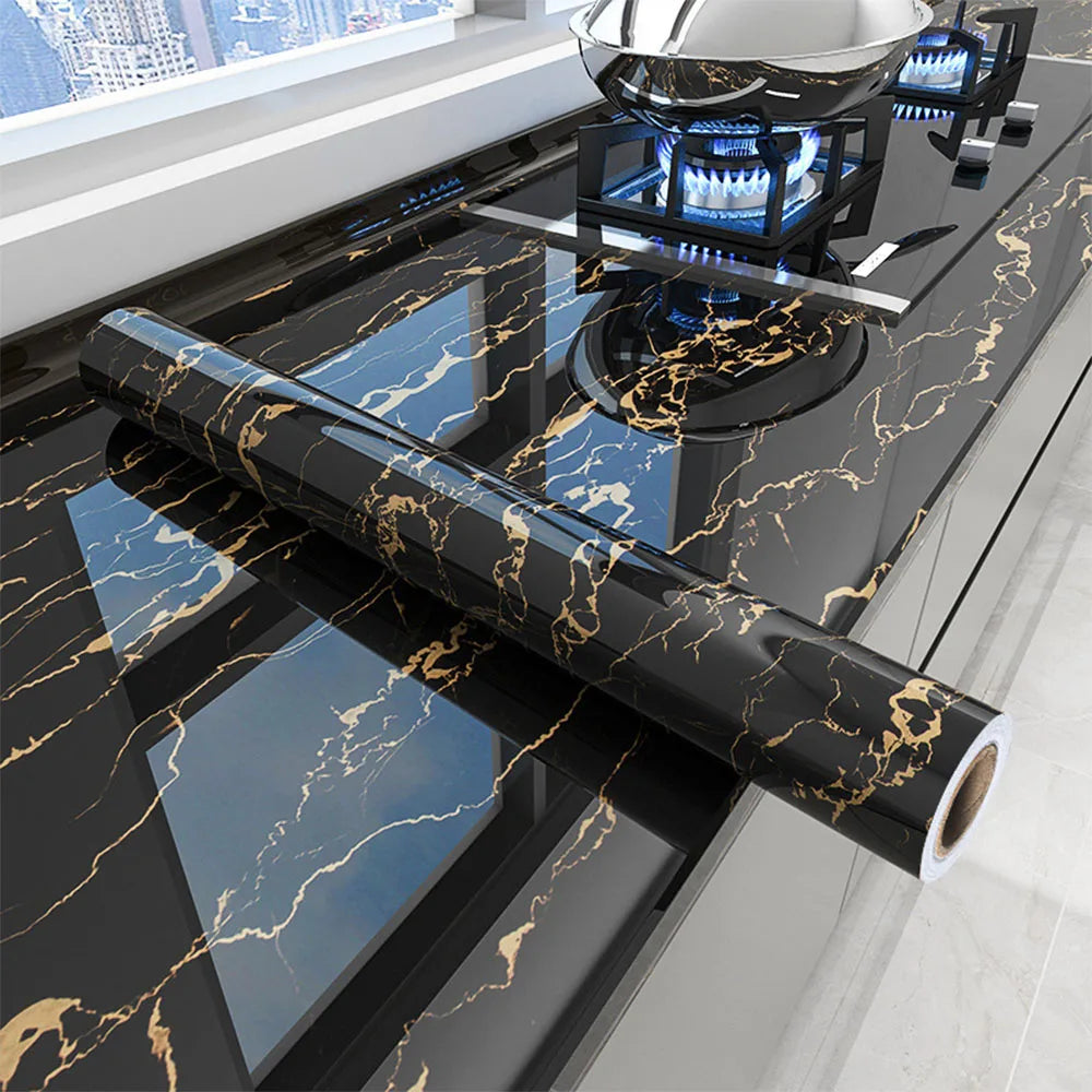 Self-Adhesive Marble Wallpaper – PVC Waterproof Film for Kitchen Renovation