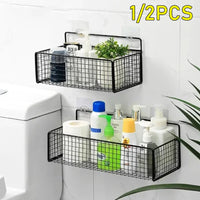 Bilayer Grid Wall Shelf – Adhesive Bathroom Organizer for Shower Storage