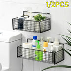 Bilayer Grid Wall Shelf – Adhesive Bathroom Organizer for Shower Storage
