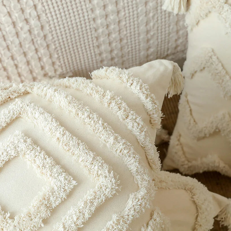 Cotton Tufted Cushion Cover – Decorative Tassel Pillowcase for Home Decor
