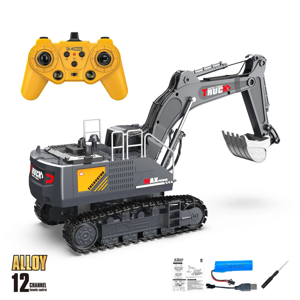 Alloy RC Excavator Toy – 2.4G Remote Control Engineering Truck for Kids