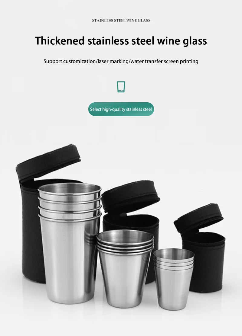 Stainless Steel Portable Cups – Travel Drinkware Set for Outdoor Camping