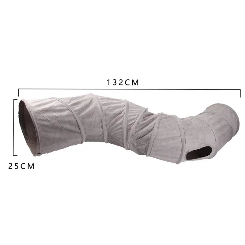 Collapsible S-Shape Cat Tunnel – Grey Suede Crinkle Toy for Indoor Pets