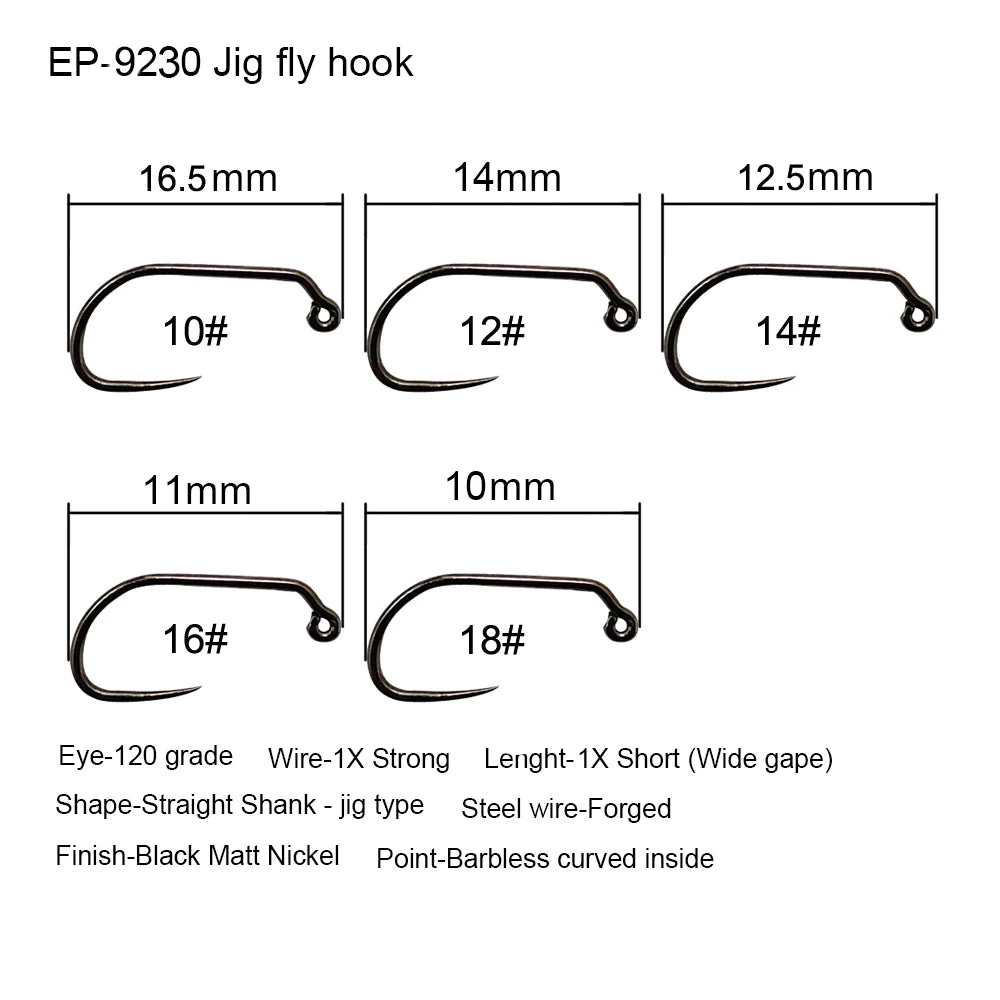 Barbless Fly Fishing Hooks – Black Nickel Steel for Dry and Wet Fly Tying